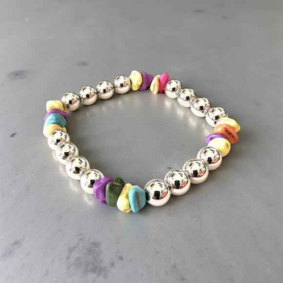 🔴 5 for $10 ONE Colorful Beaded Silver Stretchy Bracelet - Picture 1 of 16